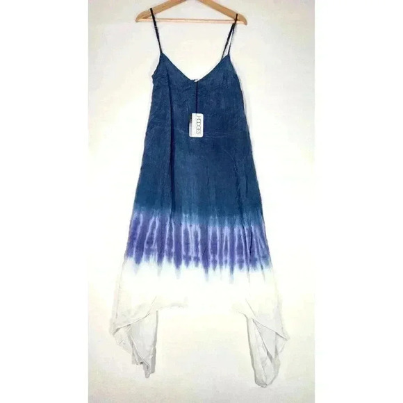 Hodges Collection Women's Navy White Dip Dress L Tie Dye Made in LA D242 NWT - Picture 1 of 15